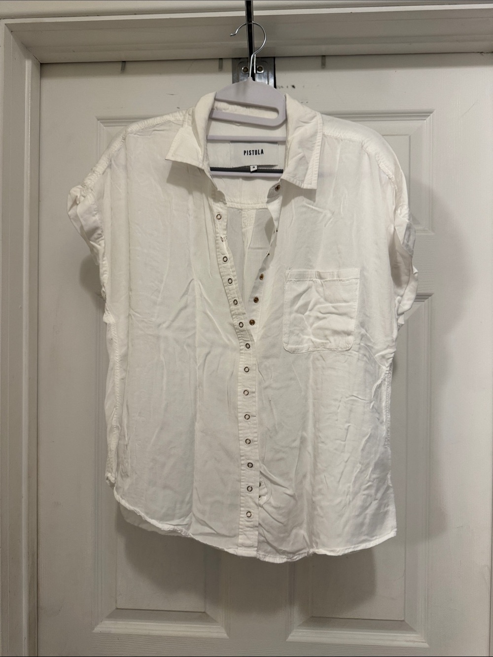 pistola White Short Sleeve Button-Down Shirt with Chest Pocket